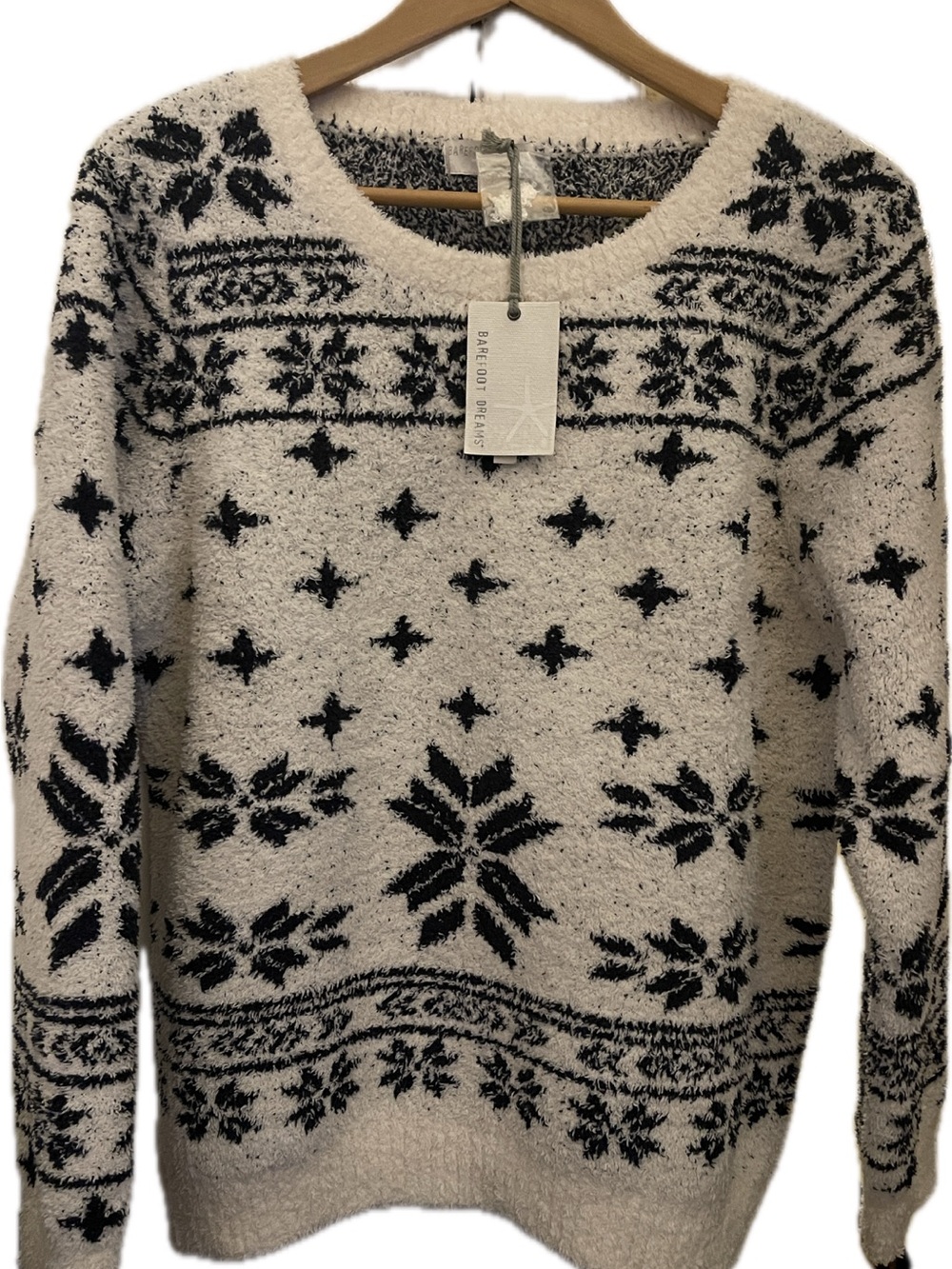Barefoot Dreams Black & Cream Fair Isle Crewneck Sweater